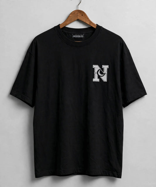NESCESİ.CO N Logo Oversize T-Shirt - Siyah