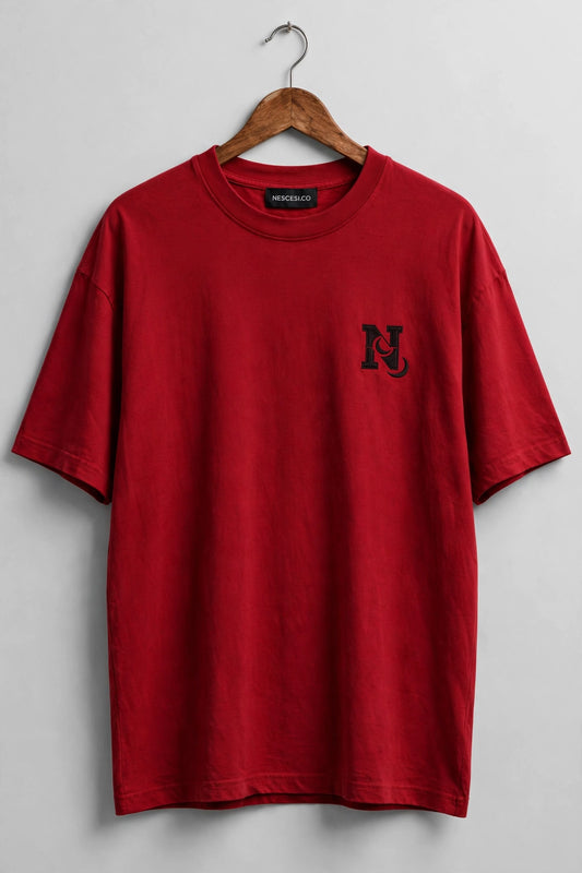 NESCESİ.CO N Logo Oversize T-Shirt - Kırmızı